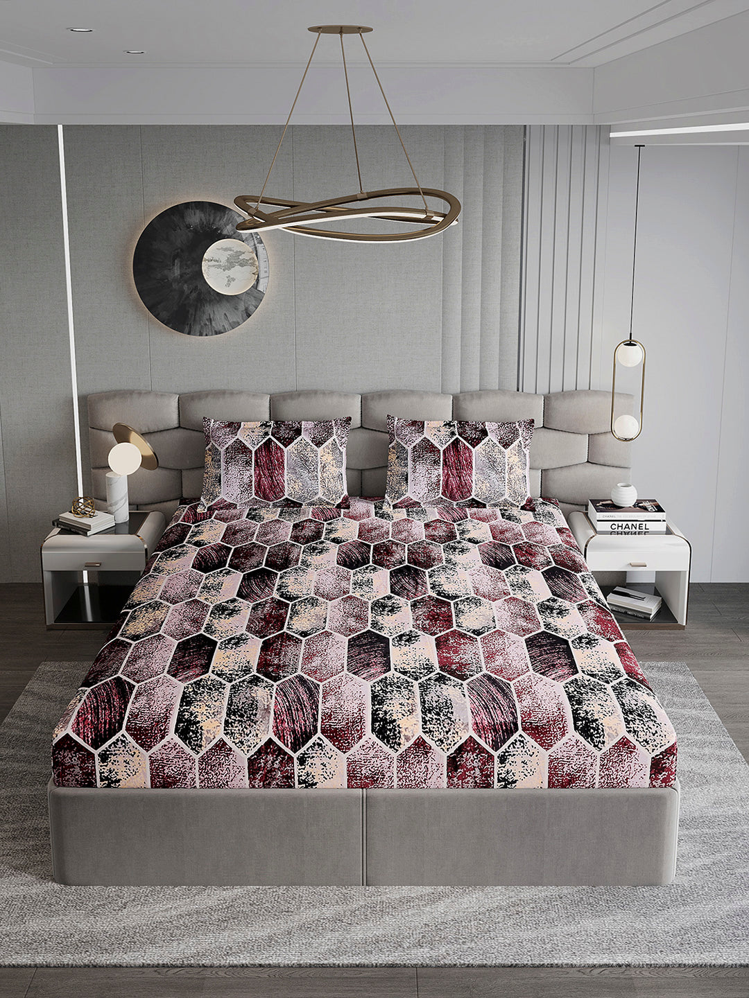 371 GSM Polyester King Bed 1 Bedsheet with 2 Pillow Cover (Rubina King)