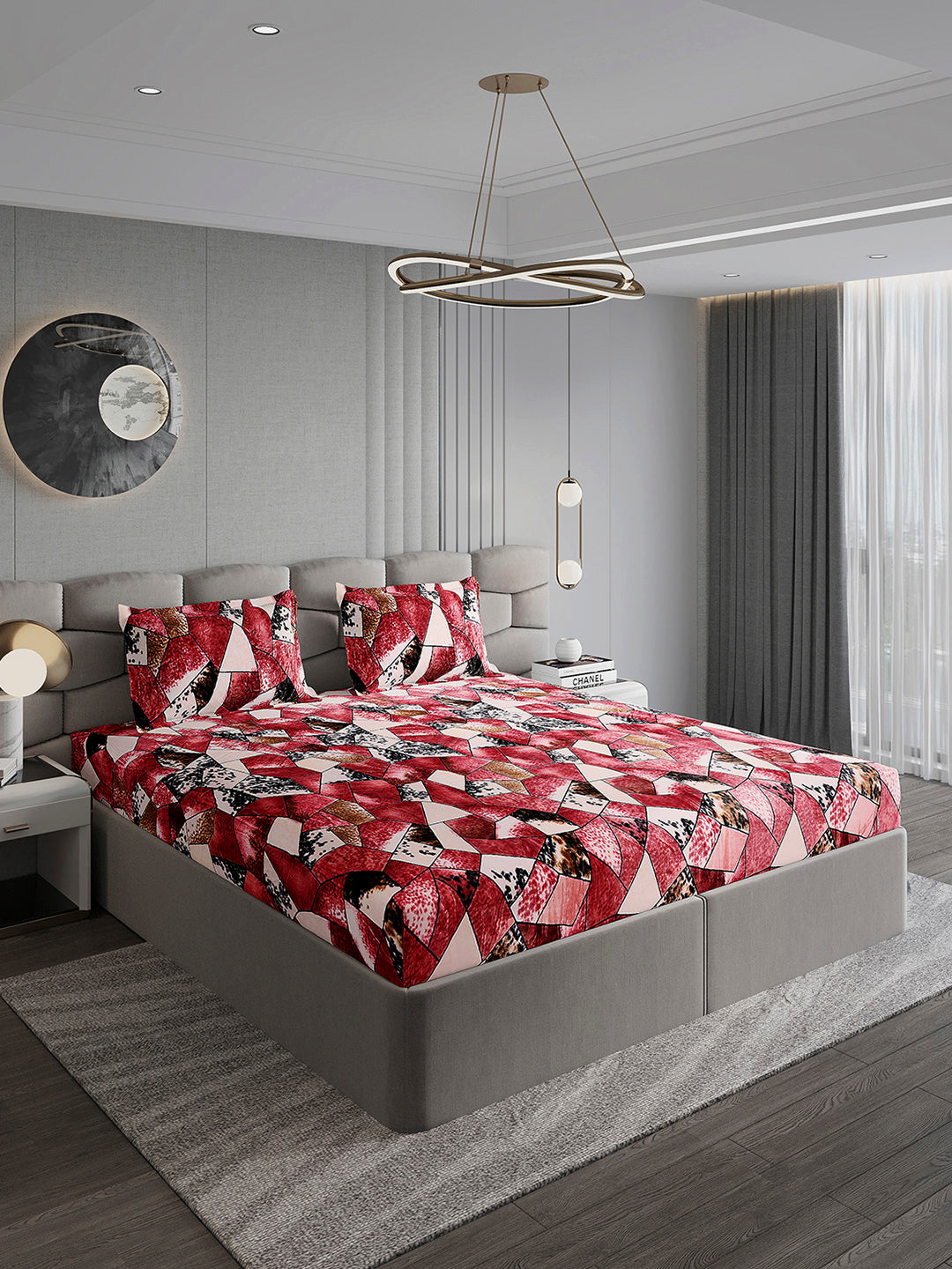 371 GSM Polyester King Bed 1 Bedsheet with 2 Pillow Cover (Rubina King)