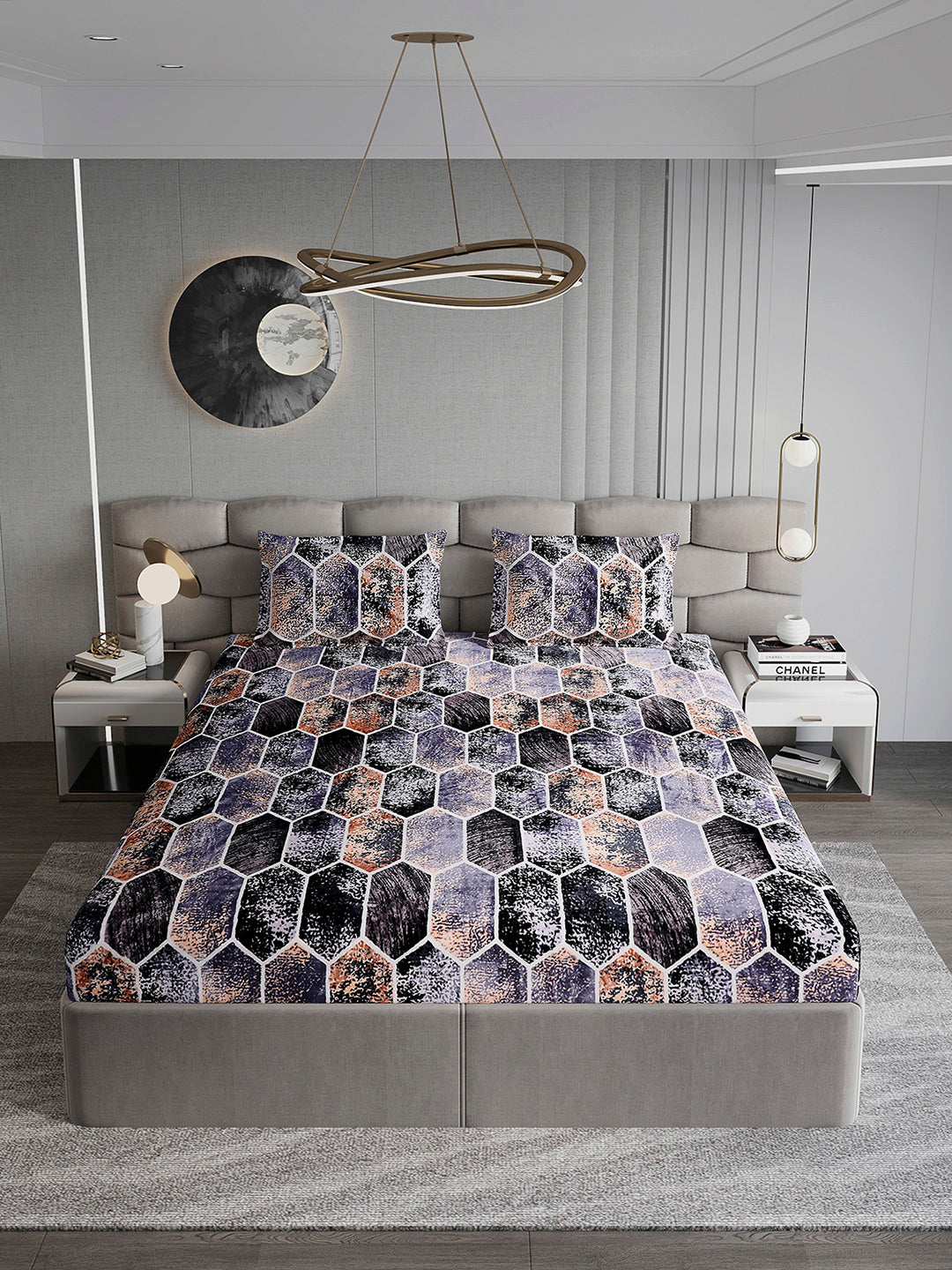 404 GSM Polyester Double Bed 1 Bedsheet with 2 Pillow Cover (Ruby Gold)
