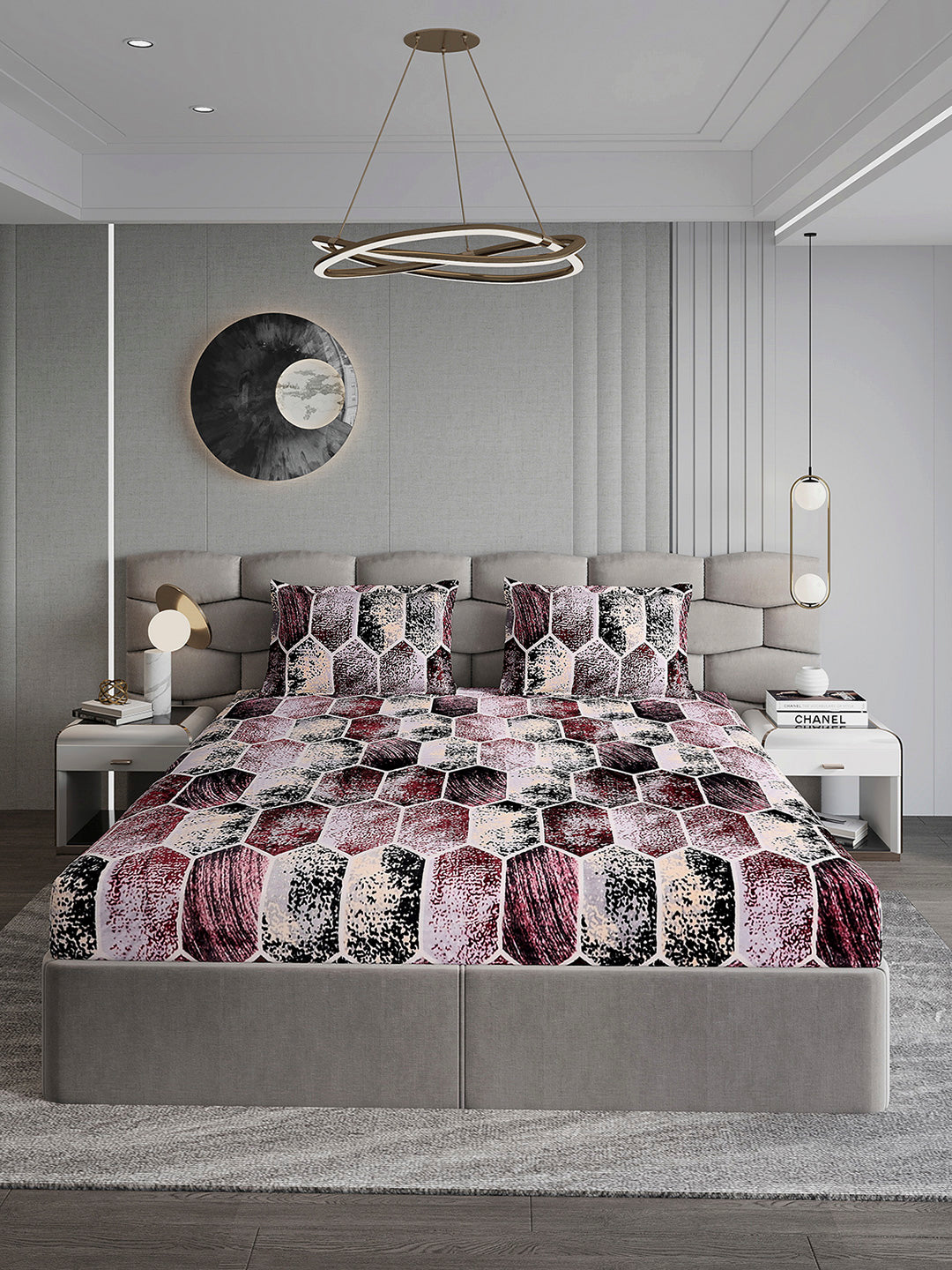 404 GSM Polyester Double Bed 1 Bedsheet with 2 Pillow Cover (Ruby Gold)