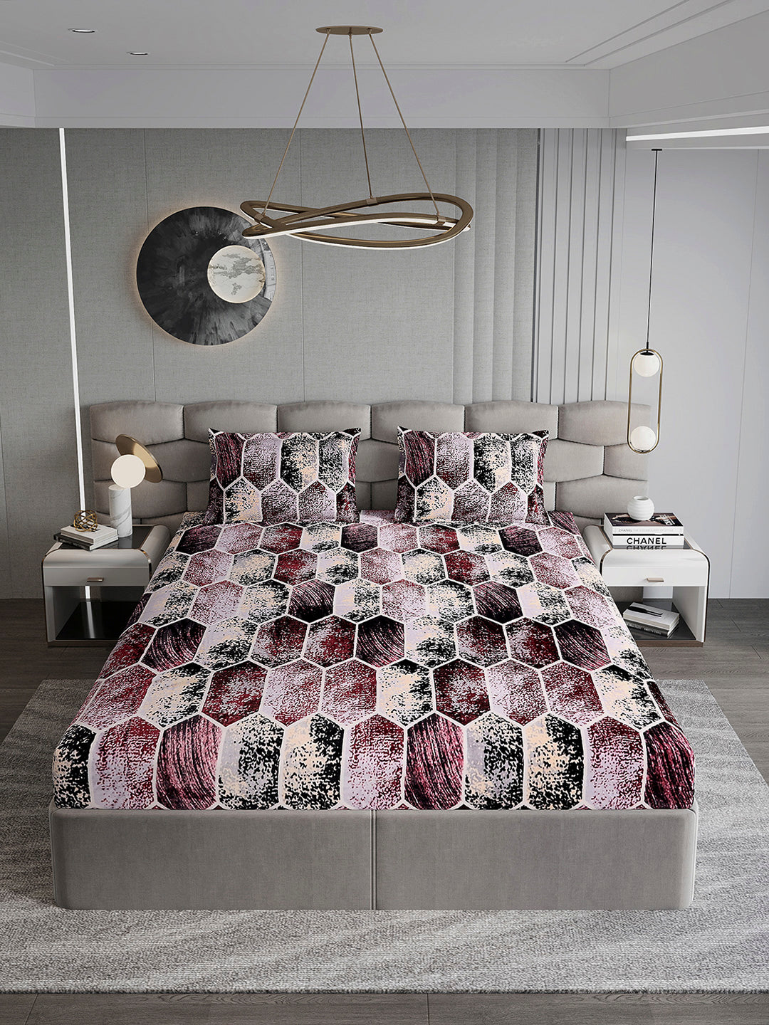 404 GSM Polyester Double Bed 1 Bedsheet with 2 Pillow Cover (Ruby Gold)