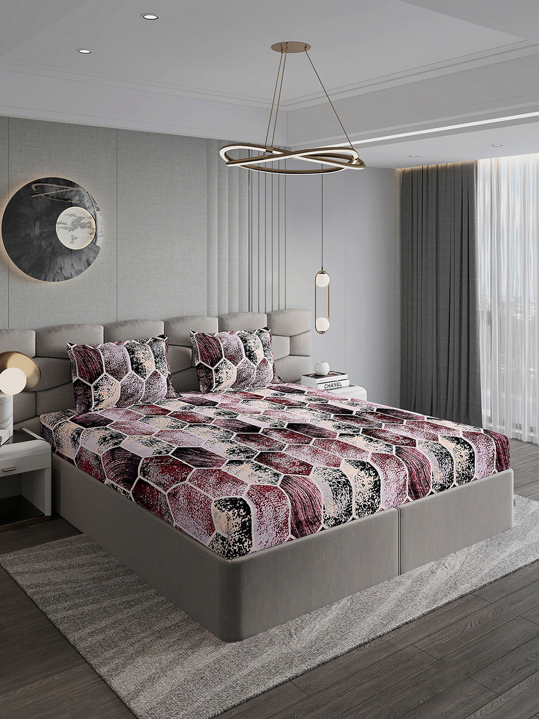 404 GSM Polyester Double Bed 1 Bedsheet with 2 Pillow Cover (Ruby Gold)