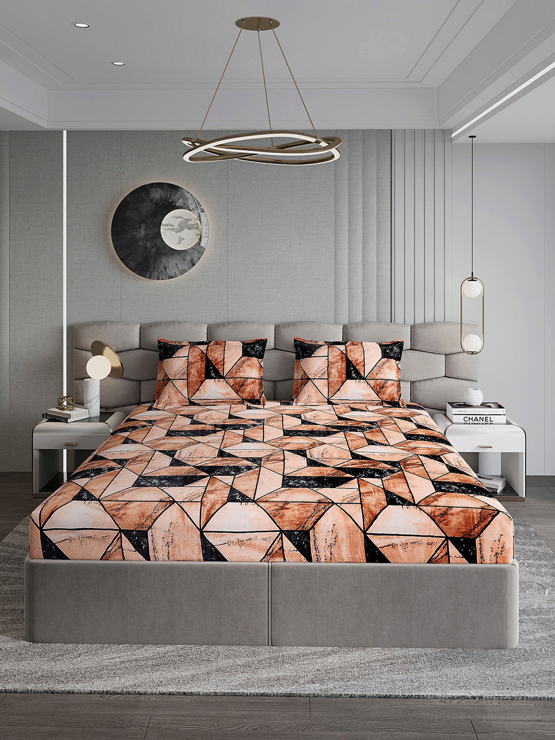404 GSM Polyester Double Bed 1 Bedsheet with 2 Pillow Cover (Ruby Gold)