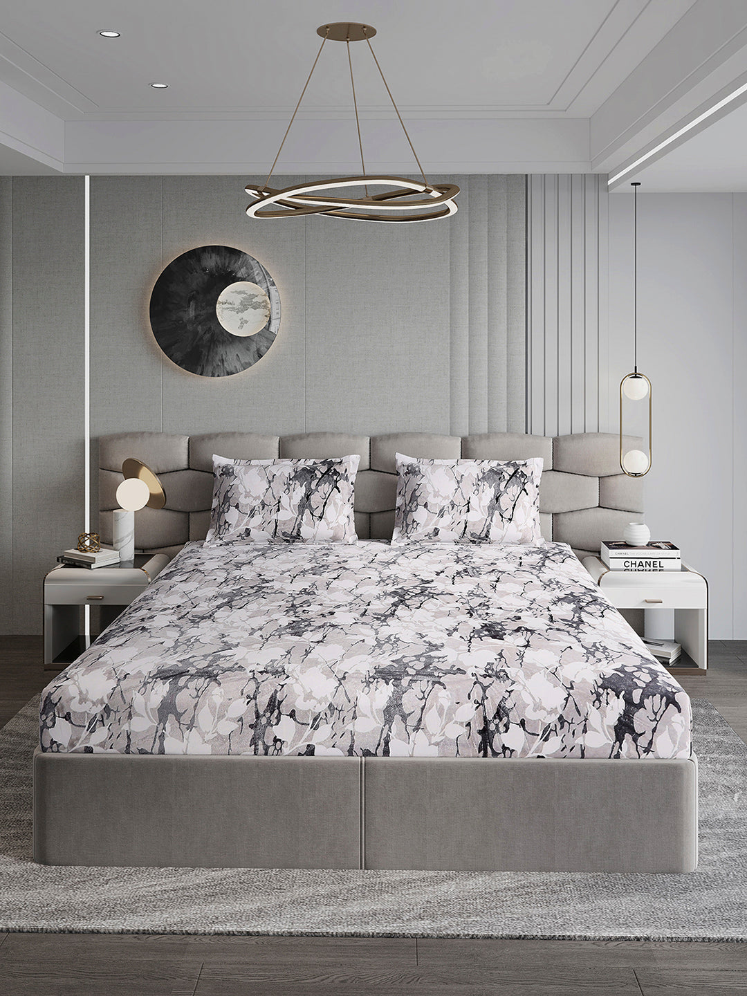404 GSM Polyester Double Bed 1 Bedsheet with 2 Pillow Cover (Ruby Gold)