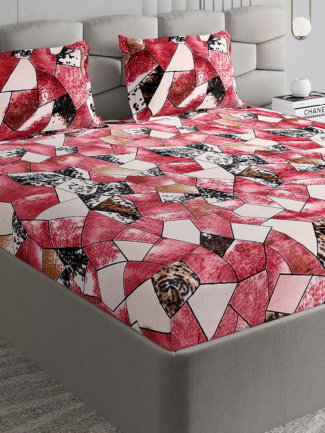 404 GSM Polyester Double Bed 1 Bedsheet with 2 Pillow Cover (Ruby Gold)