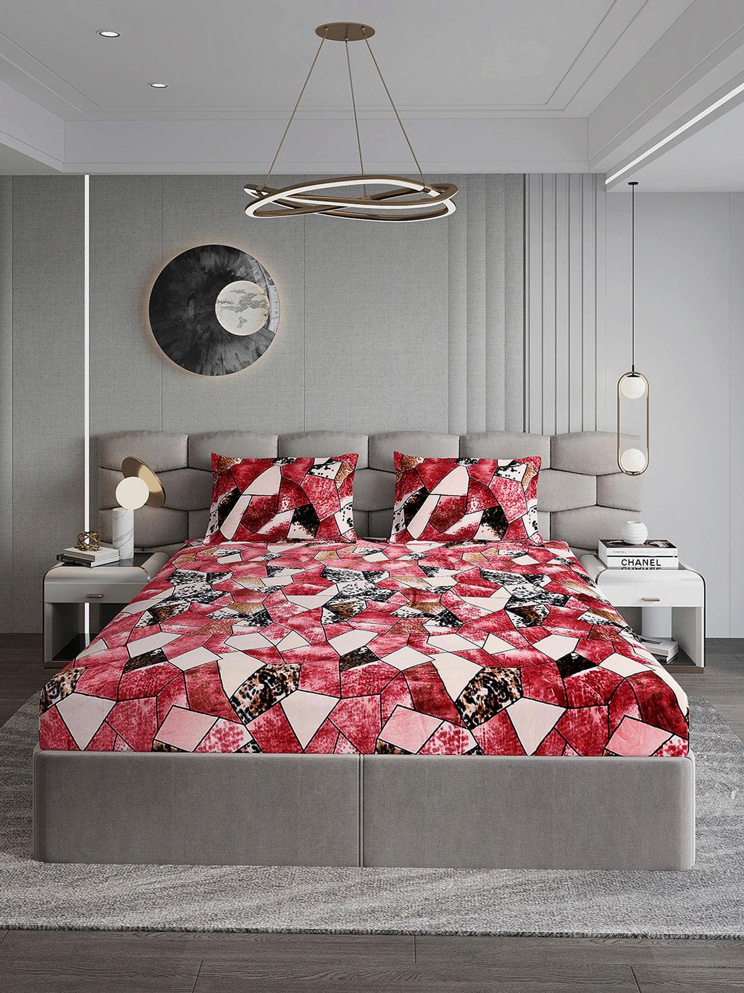 404 GSM Polyester Double Bed 1 Bedsheet with 2 Pillow Cover (Ruby Gold)