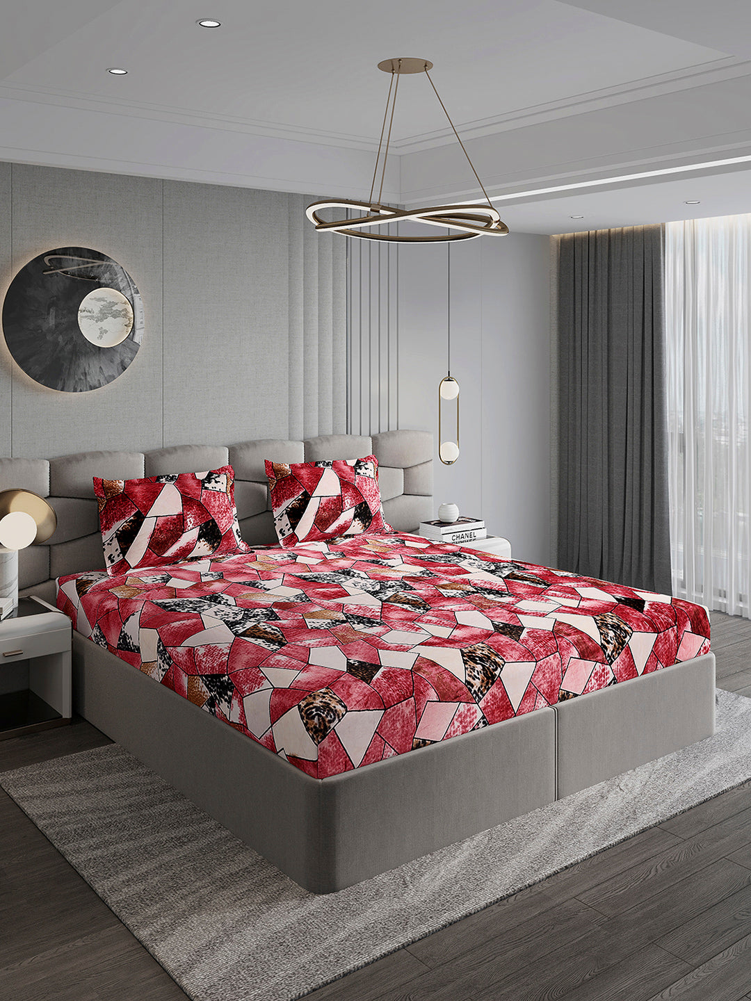 404 GSM Polyester Double Bed 1 Bedsheet with 2 Pillow Cover (Ruby Gold)