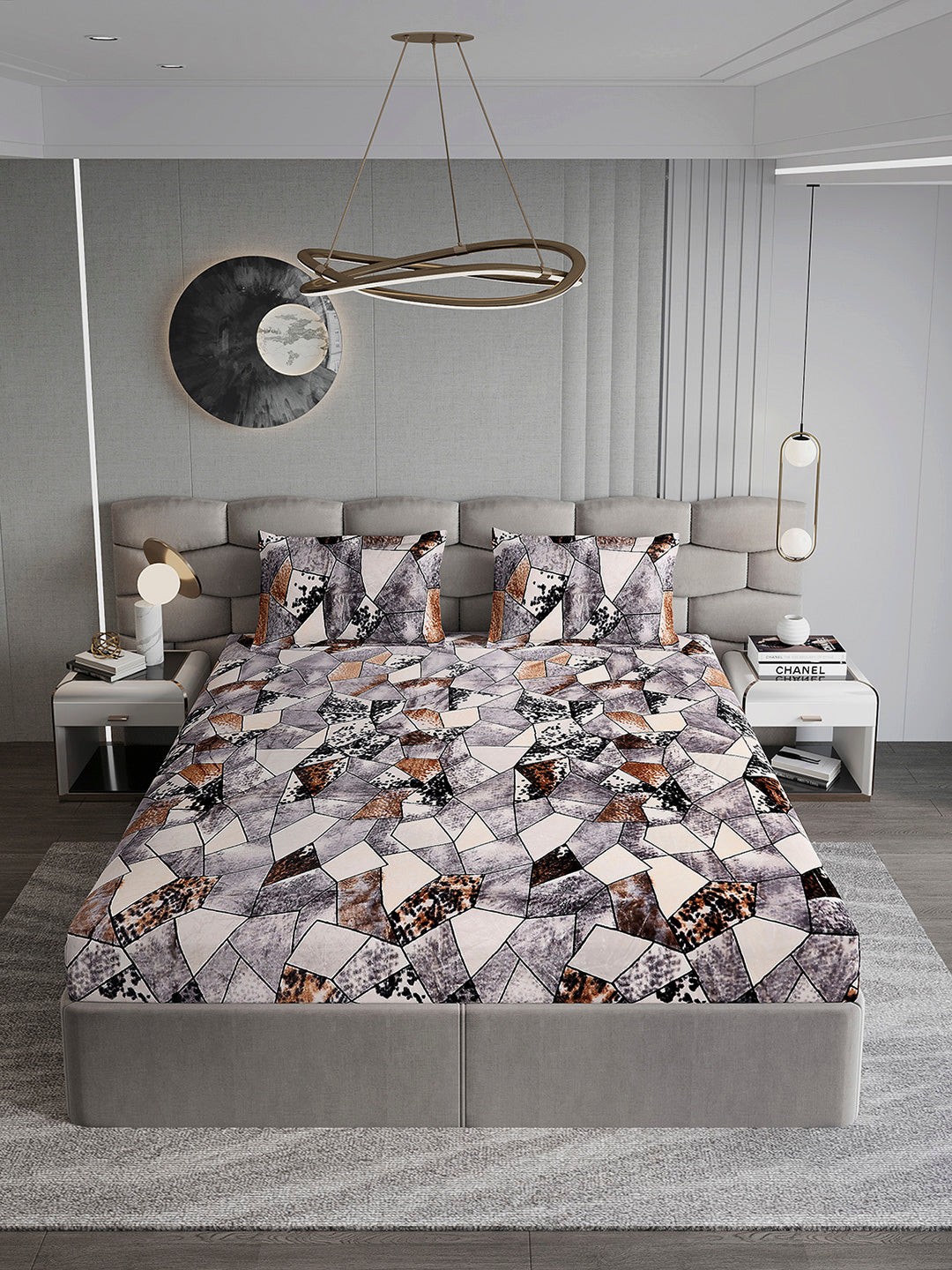 404 GSM Polyester Double Bed 1 Bedsheet with 2 Pillow Cover (Ruby Gold)