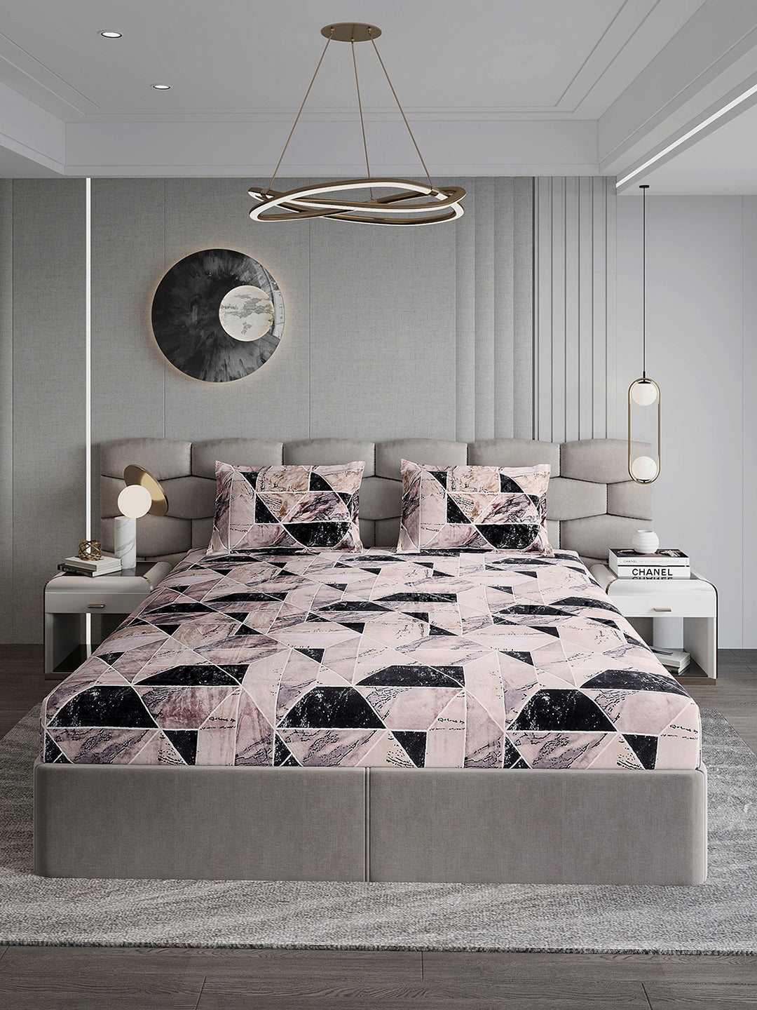 404 GSM Polyester Double Bed 1 Bedsheet with 2 Pillow Cover (Ruby Gold)