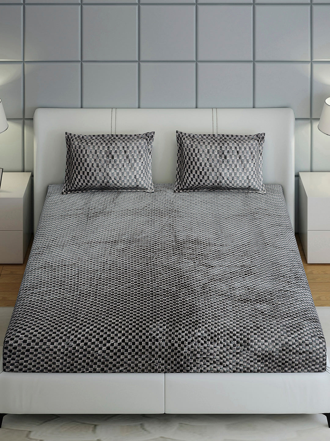 393 GSM 100% Polyester King Bed 1 Bedsheet with 2 Pillow Cover (Seven Seas)