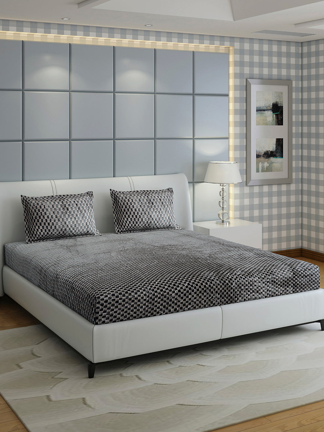 393 GSM 100% Polyester King Bed 1 Bedsheet with 2 Pillow Cover (Seven Seas)