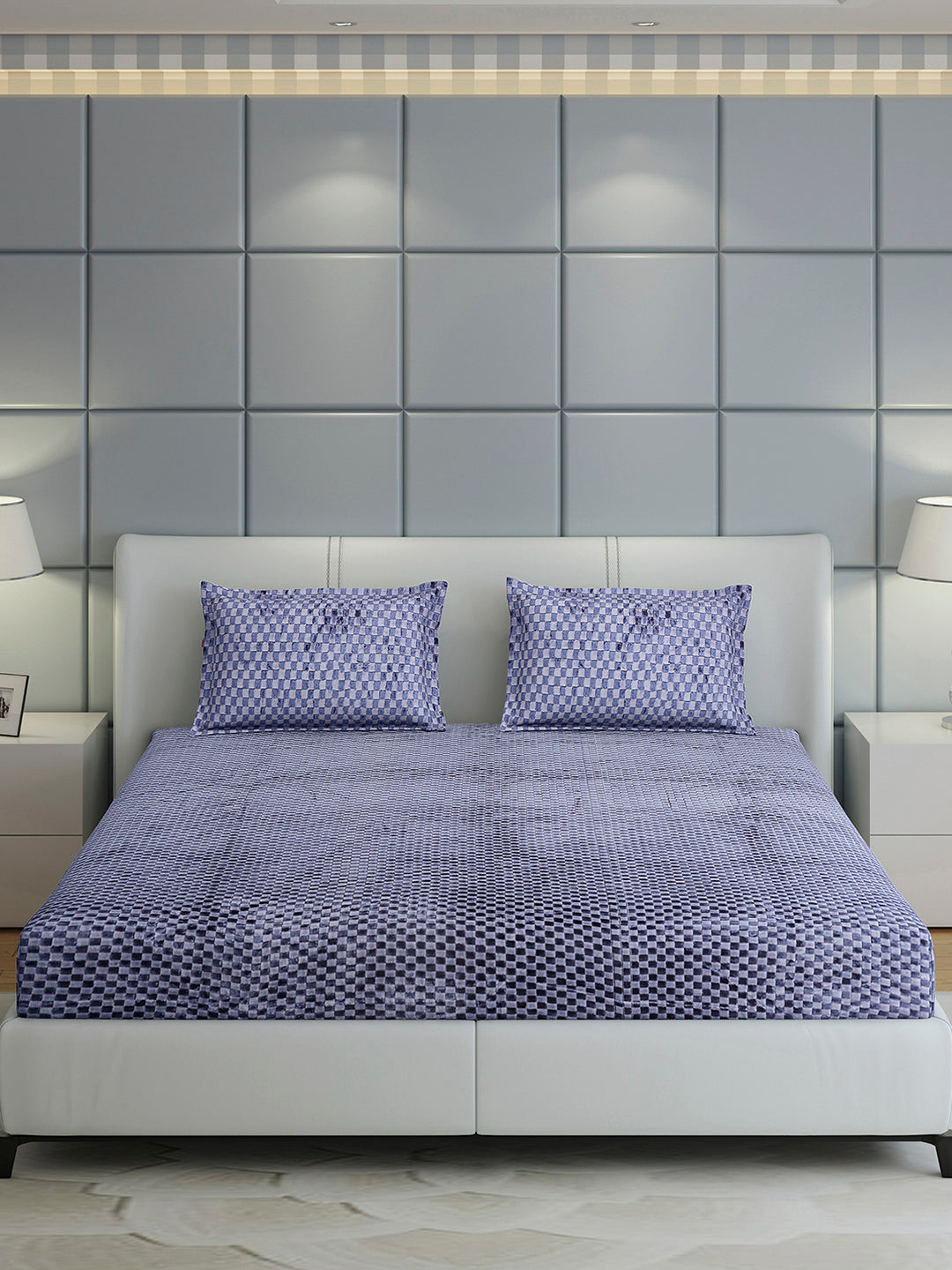 393 GSM 100% Polyester King Bed 1 Bedsheet with 2 Pillow Cover (Seven Seas)