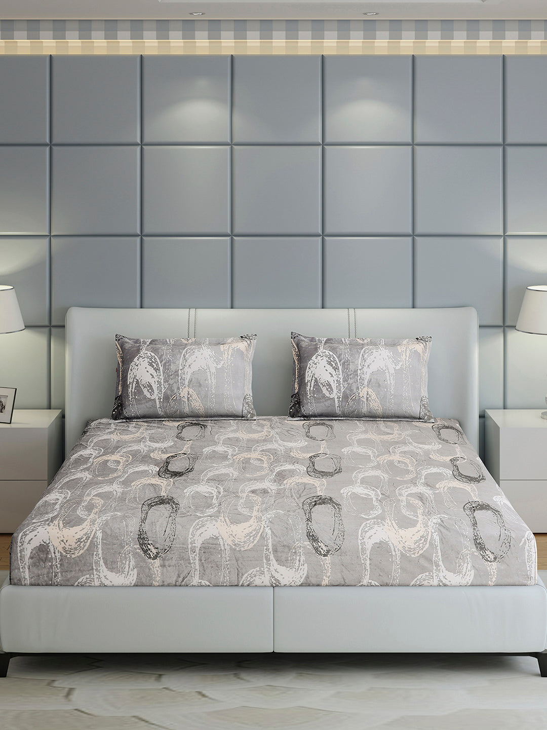 247 GSM 100% Polyester King Bed 1 Bedsheet with 2 Pillow Cover (Teresa)