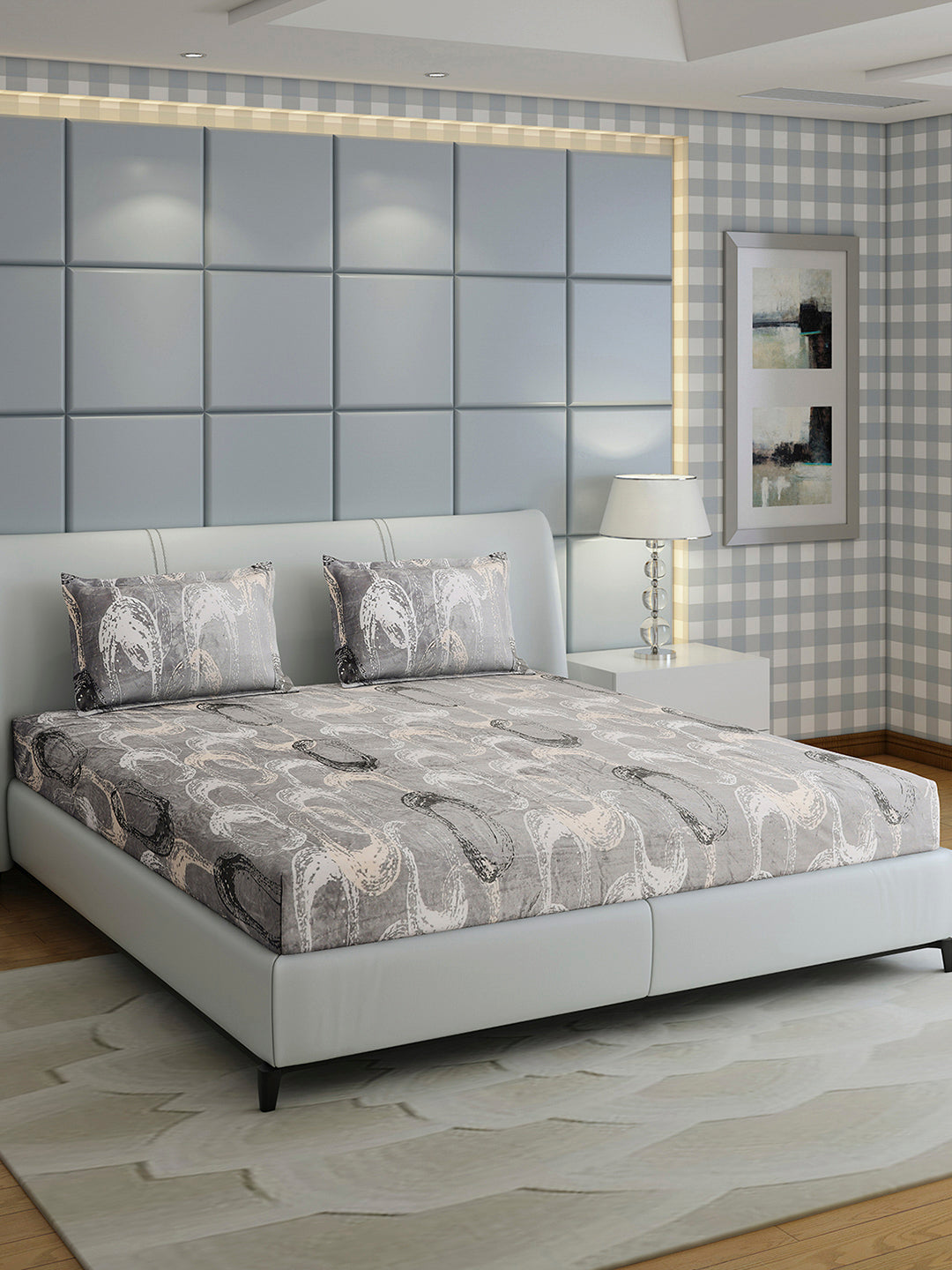 247 GSM 100% Polyester King Bed 1 Bedsheet with 2 Pillow Cover (Teresa)