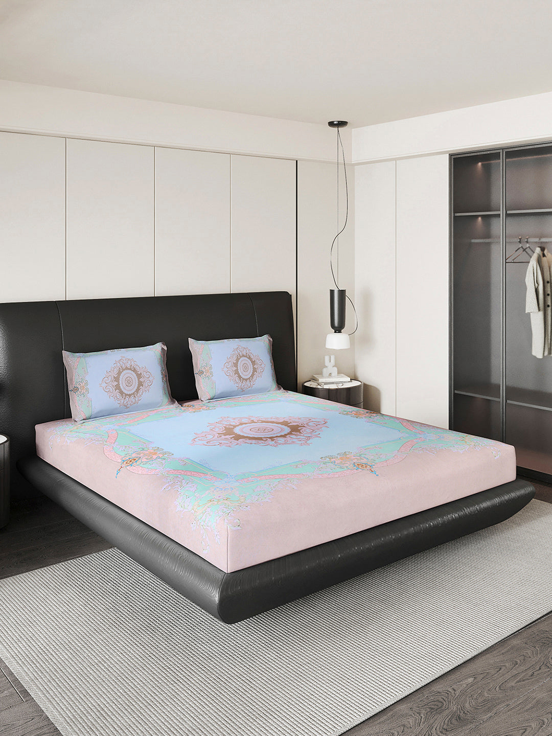 252 GSM 100% Polyester King Bed 1 Bedsheet with 2 Pillow Cover (Urban)