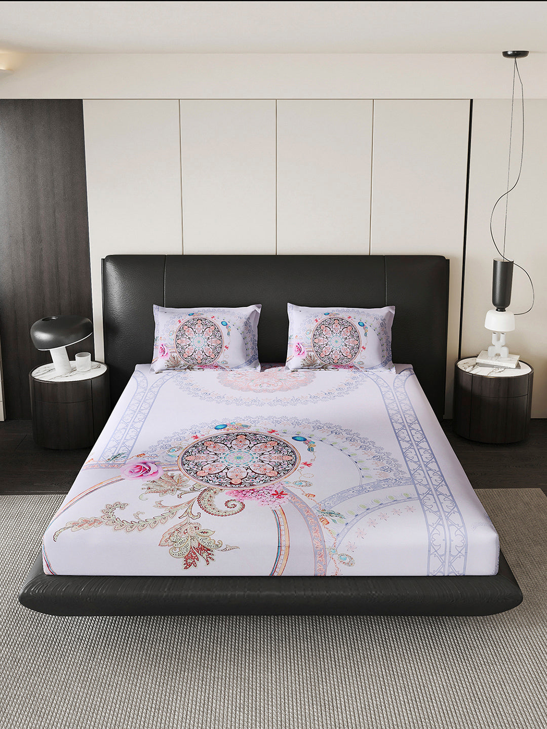 252 GSM 100% Polyester King Bed 1 Bedsheet with 2 Pillow Cover (Urban)