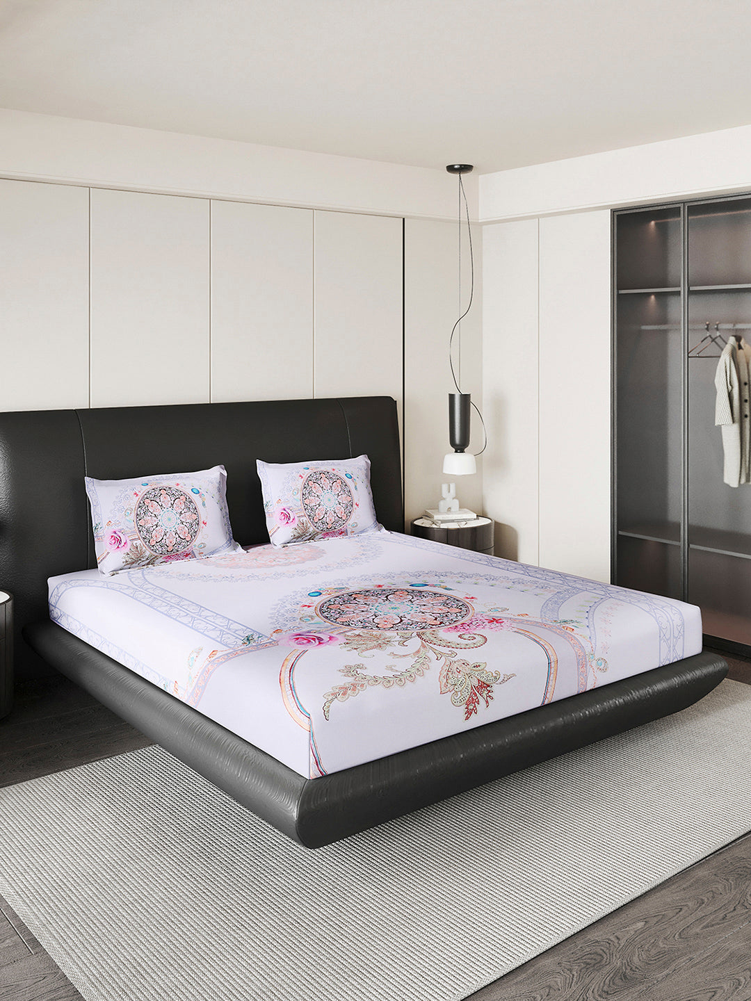 252 GSM 100% Polyester King Bed 1 Bedsheet with 2 Pillow Cover (Urban)