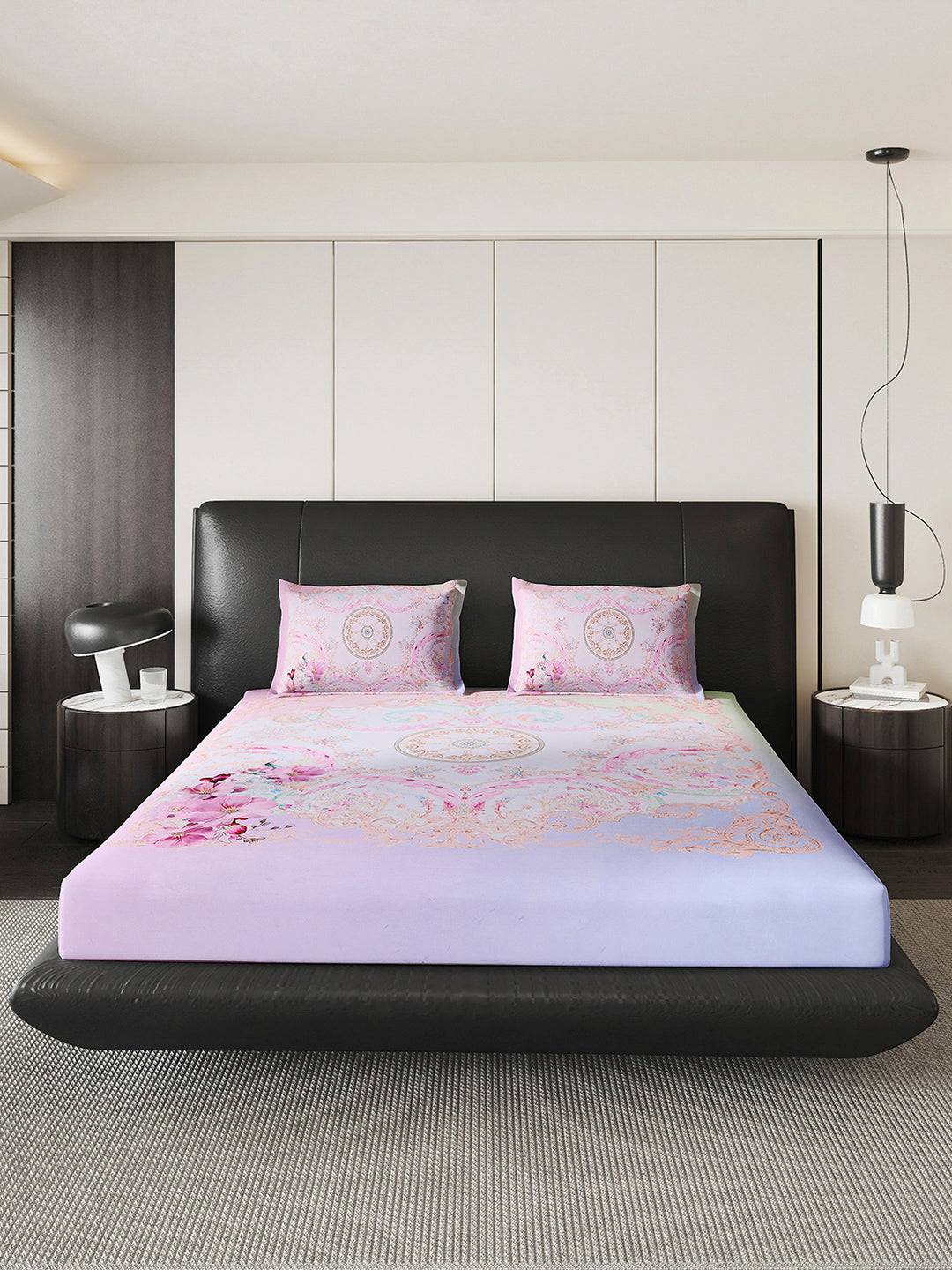 252 GSM 100% Polyester King Bed 1 Bedsheet with 2 Pillow Cover (Urban)