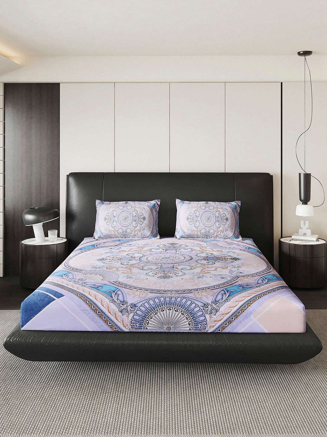 252 GSM 100% Polyester King Bed 1 Bedsheet with 2 Pillow Cover (Urban)