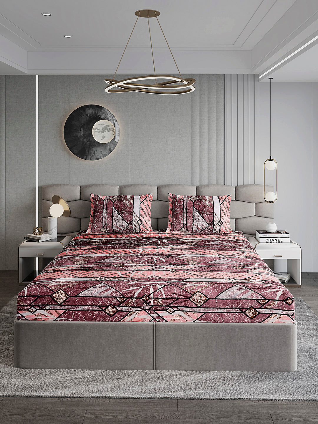 247 GSM 100% Polyester King Bed 1 Bedsheet with 2 Pillow Cover (Vibe)