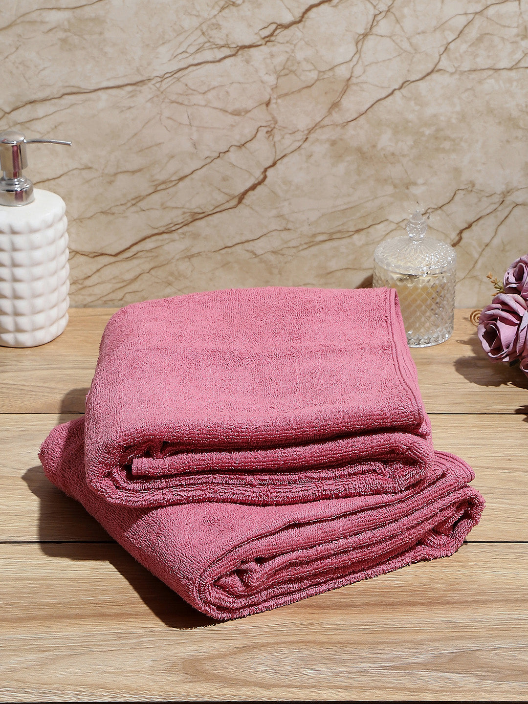 Peach Cotton Solid 380 GSM Bath Towel 2Pc Set (Albella)