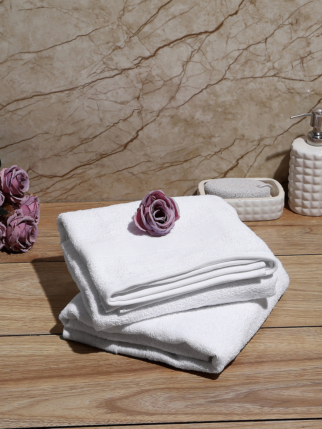 White Cotton Solid 380 GSM Bath Towel 2Pc Set (Albella)