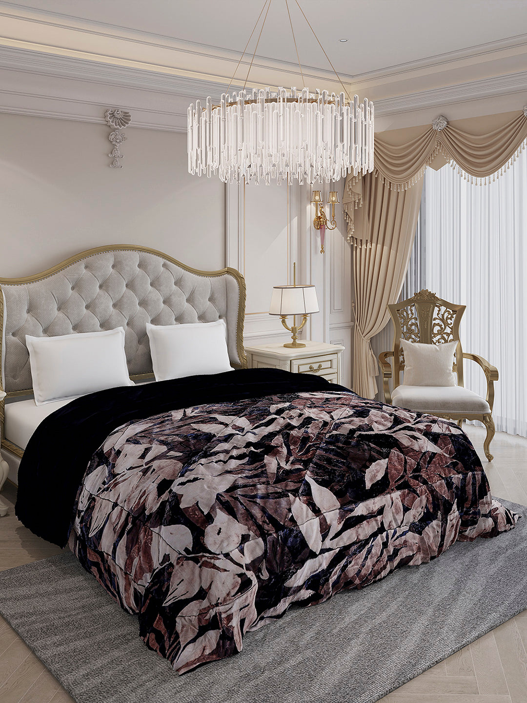 Printed Double Bed 1061 GSM Comforter for Winter - (Wisdom Gold)