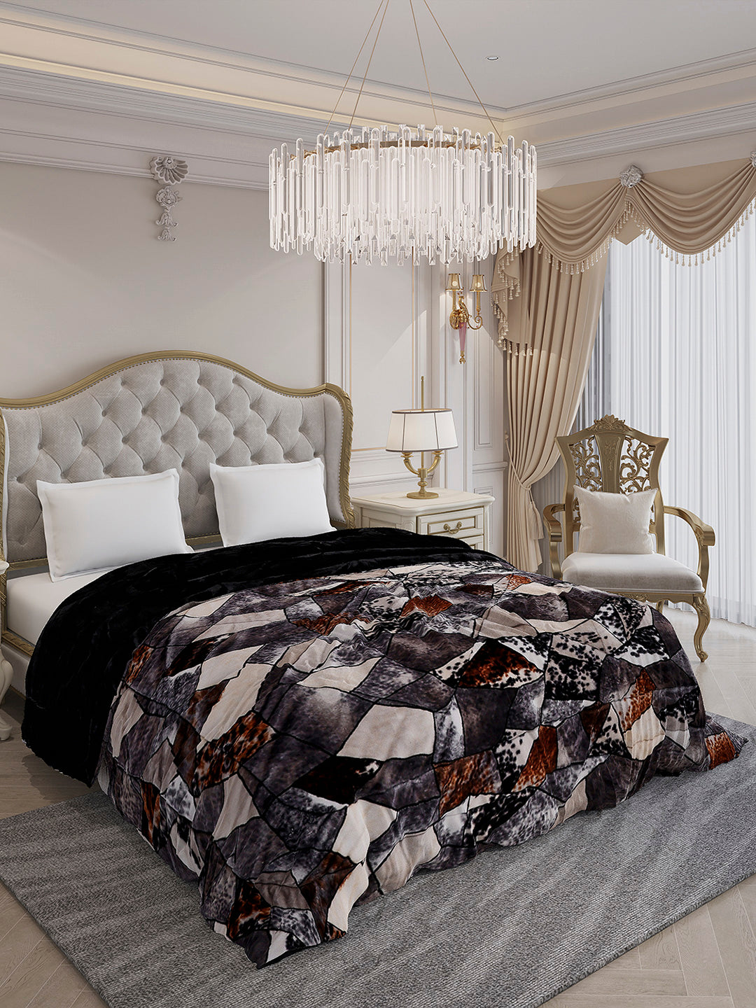 Printed Double Bed 1061 GSM Comforter for Winter - (Wisdom Gold)