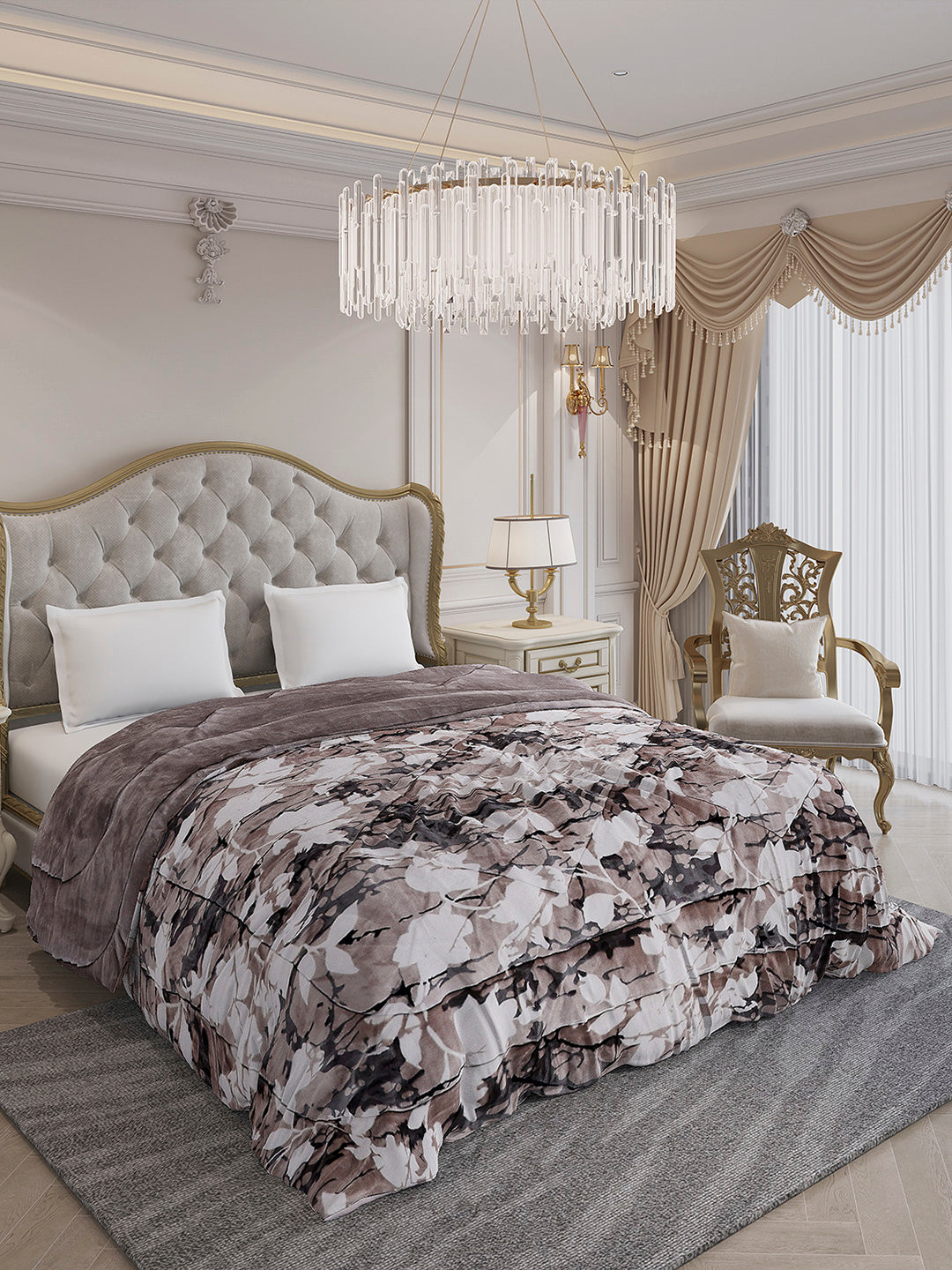 Printed Double Bed 1061 GSM Comforter for Winter - (Wisdom Gold)