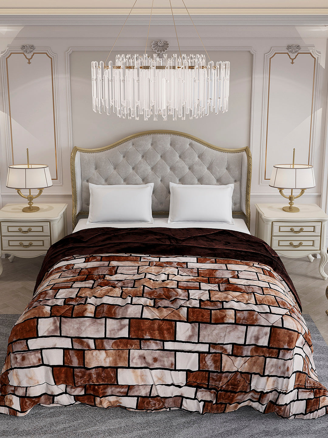 Printed Double Bed 1061 GSM Comforter for Winter - (Wisdom Gold)