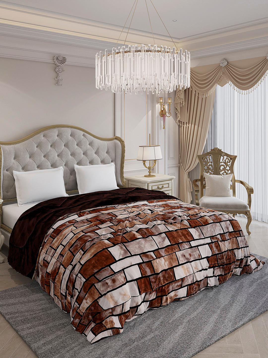Printed Double Bed 1061 GSM Comforter for Winter - (Wisdom Gold)