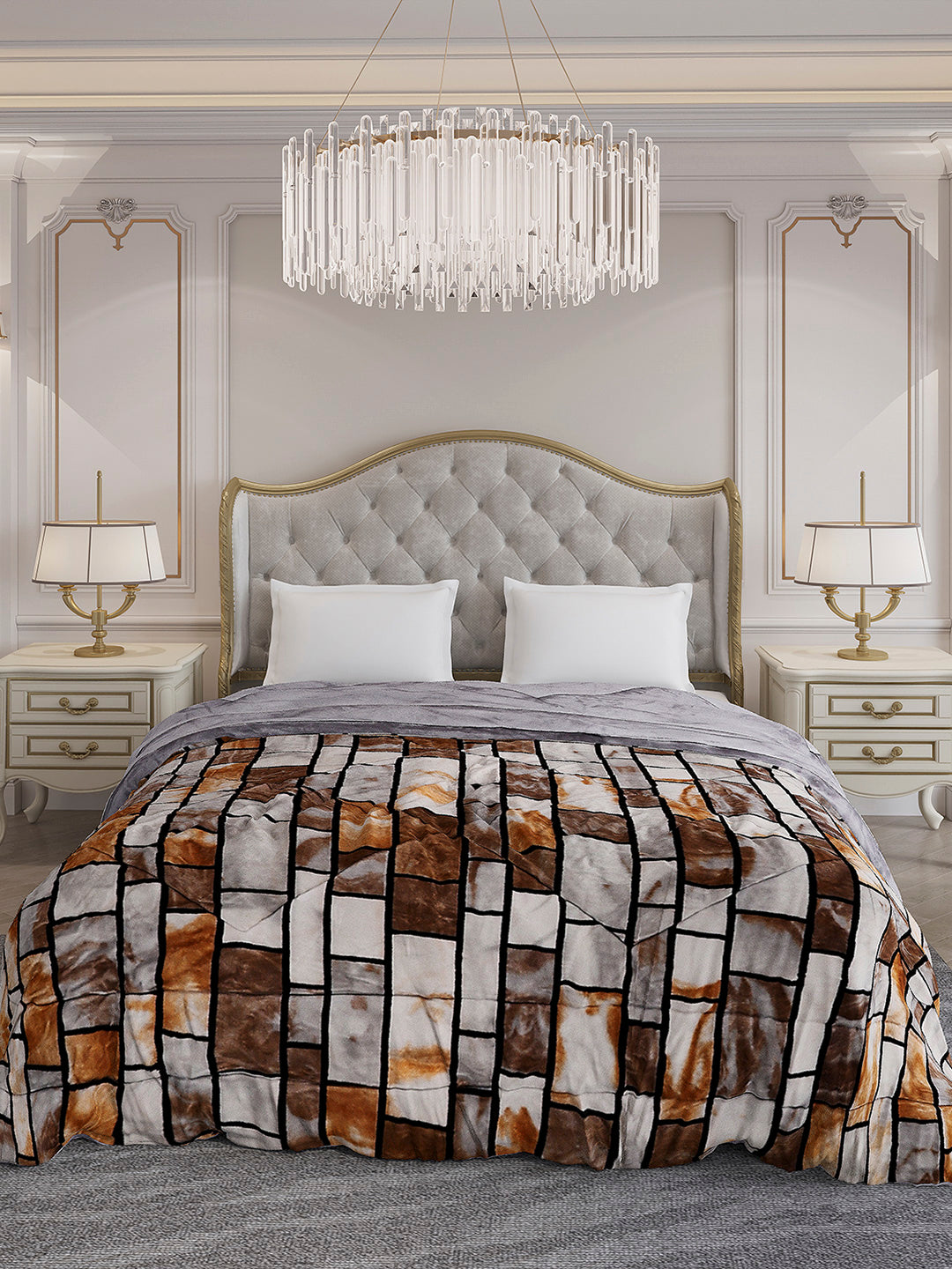 Printed Double Bed 300 GSM Comforter for Mild Winter (Wisdom Gold), Weight 900 gm