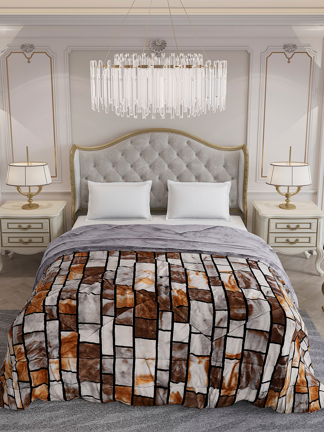 Printed Double Bed 300 GSM Comforter for Mild Winter (Wisdom Gold), Weight 900 gm