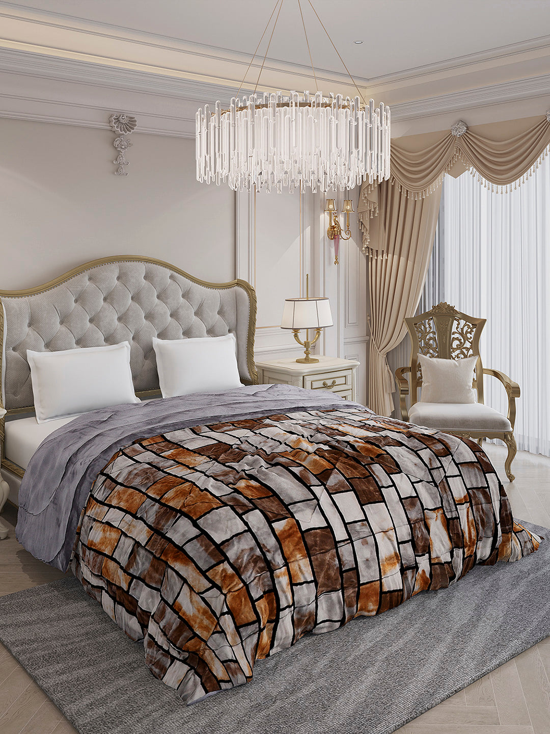 Printed Double Bed 300 GSM Comforter for Mild Winter (Wisdom Gold), Weight 900 gm