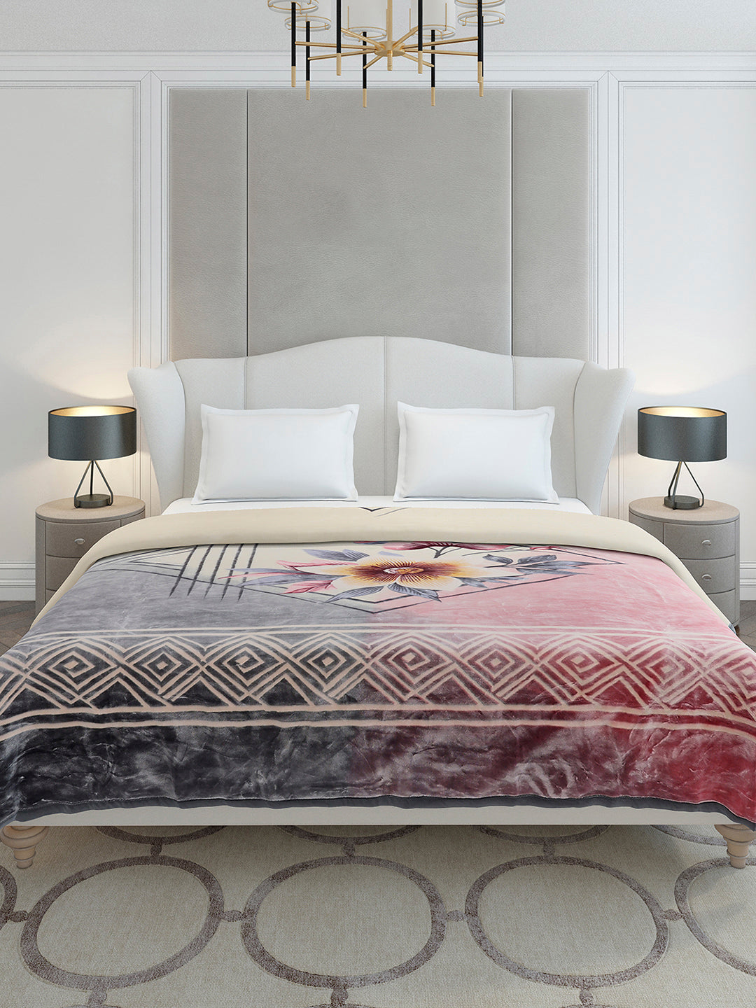 Printed Double Bed 2 Ply, 1136 GSM Embossed Blanket for Heavy Winter - (Commander)