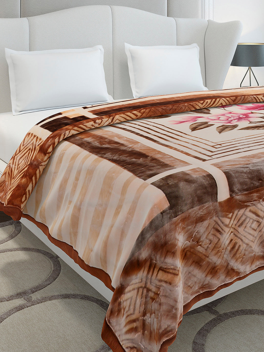 Printed Double Bed 2 Ply, 1136 GSM Embossed Blanket for Heavy Winter - (Commander)