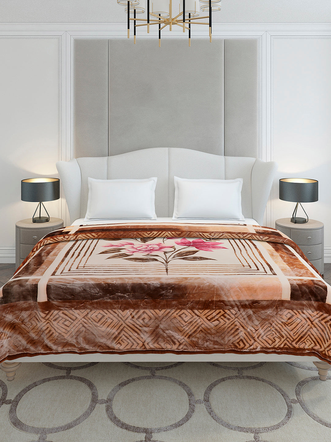 Printed Double Bed 2 Ply, 1136 GSM Embossed Blanket for Heavy Winter - (Commander)