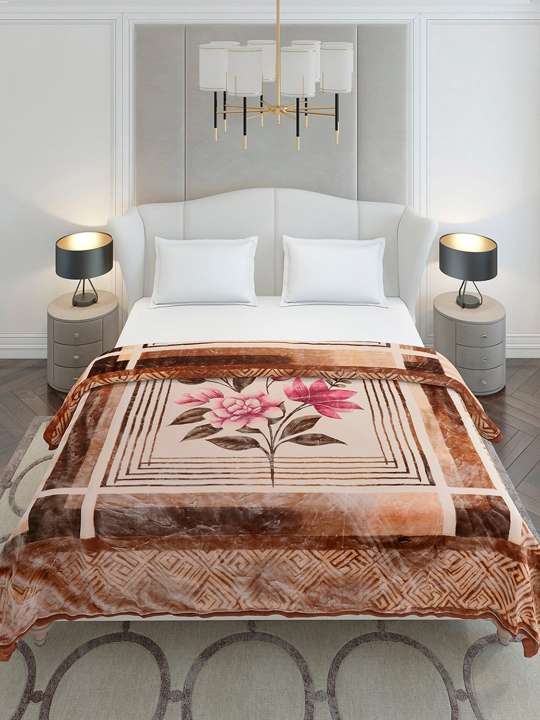 Printed Double Bed 2 Ply, 1136 GSM Embossed Blanket for Heavy Winter - (Commander)