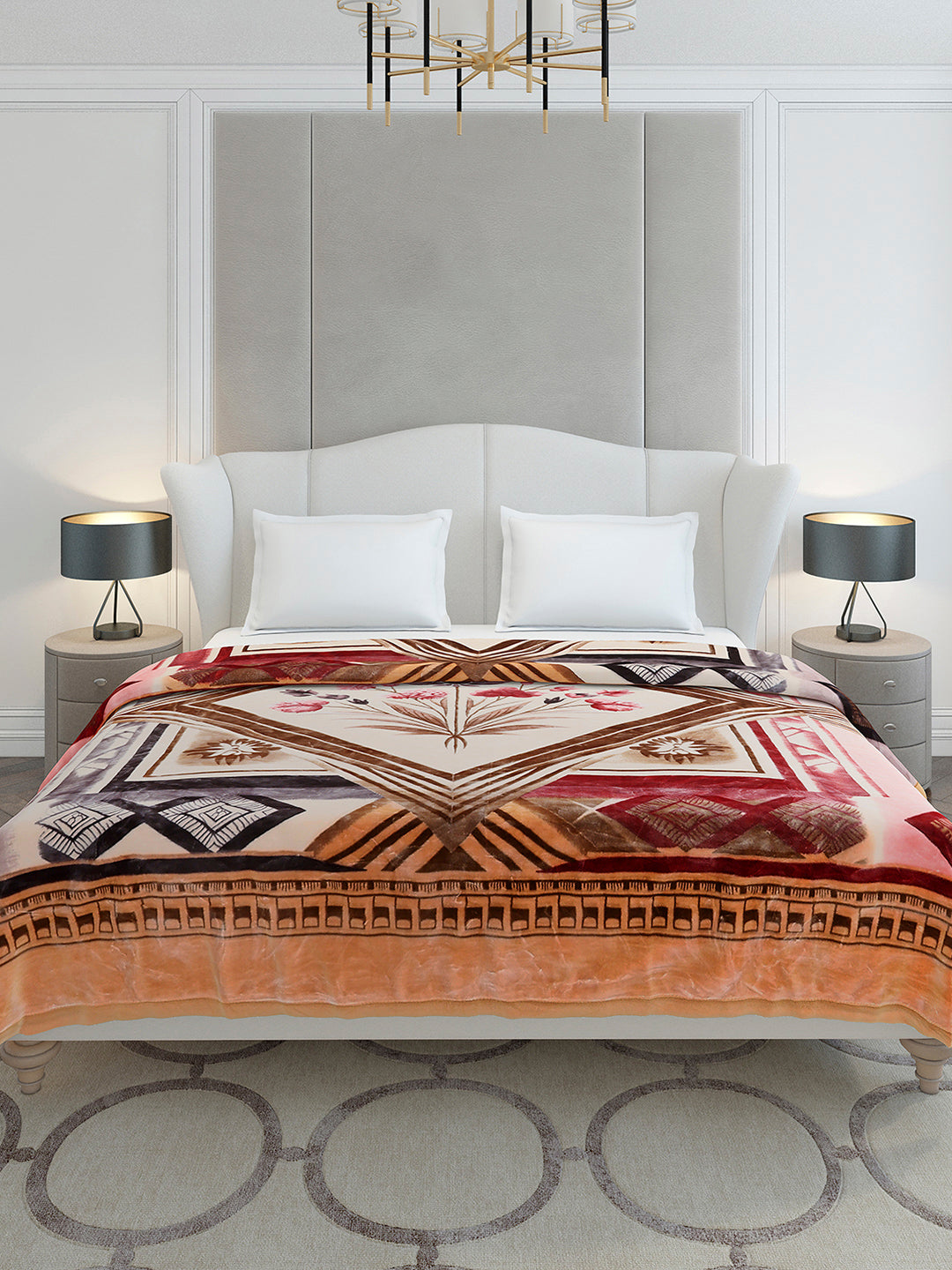 Printed Double Bed 2 Ply, 1136 GSM Embossed Blanket for Heavy Winter - (Commander)