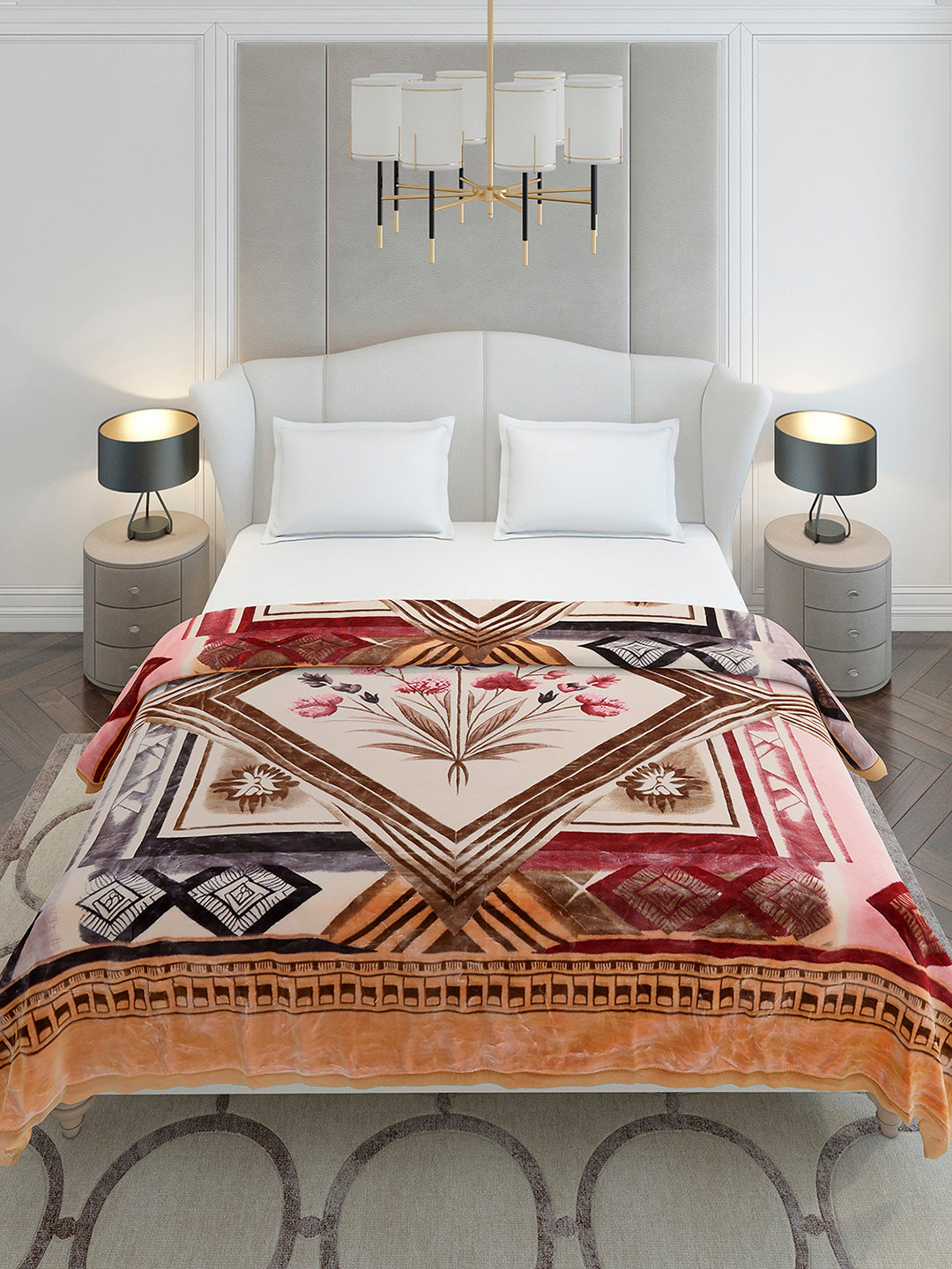 Printed Double Bed 2 Ply, 1136 GSM Embossed Blanket for Heavy Winter - (Commander)