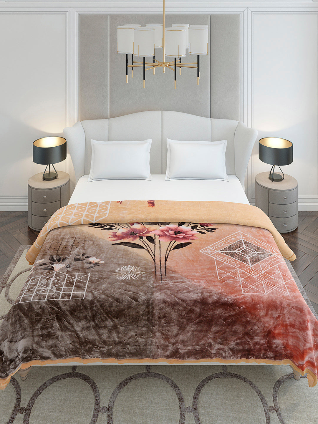 Printed Double Bed 2 Ply, 1136 GSM Embossed Blanket for Heavy Winter - (Commander)