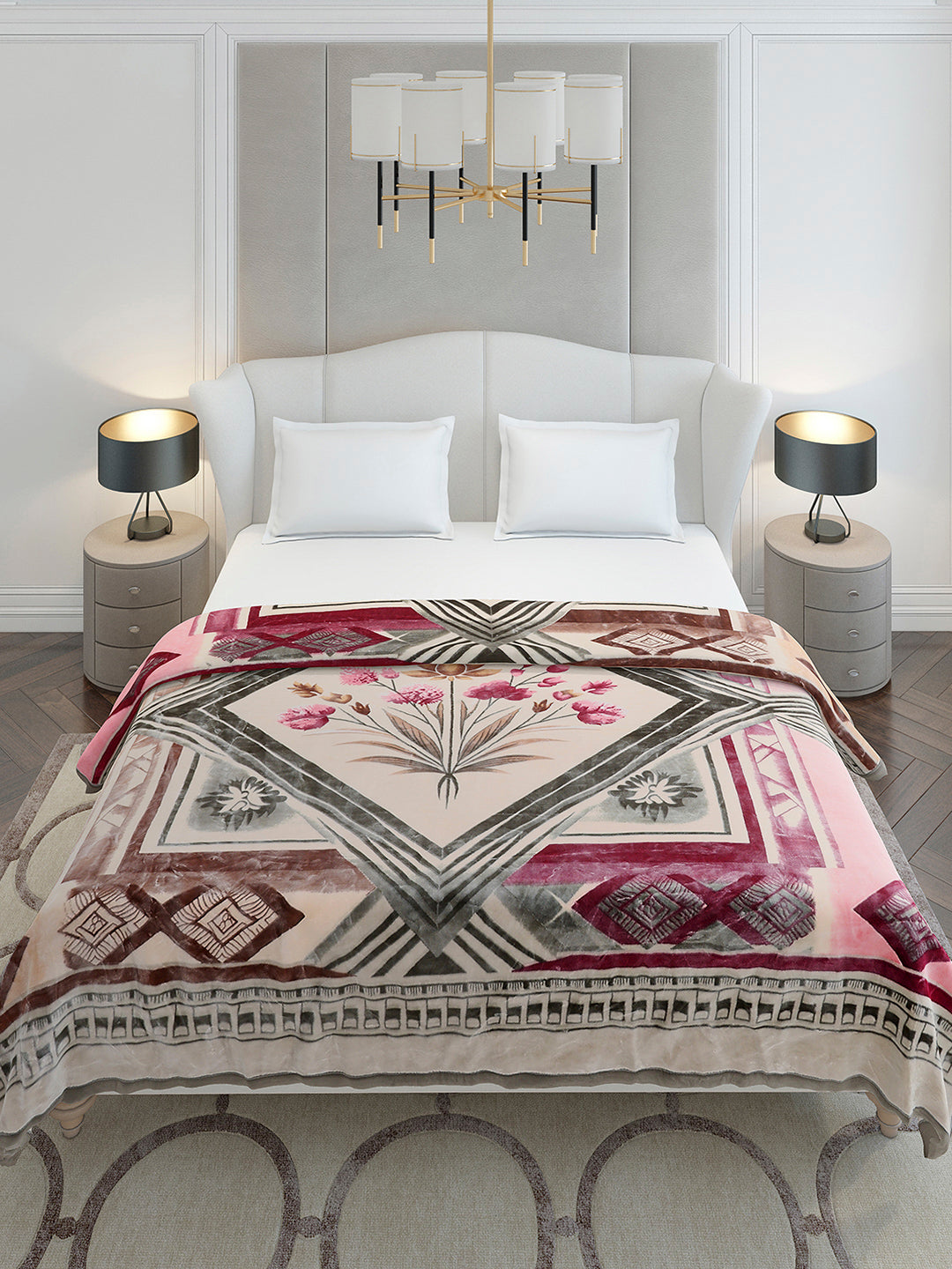 Printed Double Bed 2 Ply, 1136 GSM Embossed Blanket for Heavy Winter - (Commander)