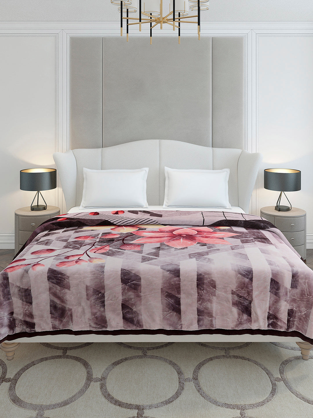 Printed Double Bed 2 Ply, 1136 GSM Embossed Blanket for Heavy Winter - (Commander)