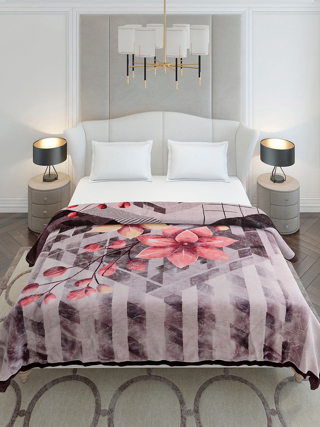 Printed Double Bed 2 Ply, 1136 GSM Embossed Blanket for Heavy Winter - (Commander)