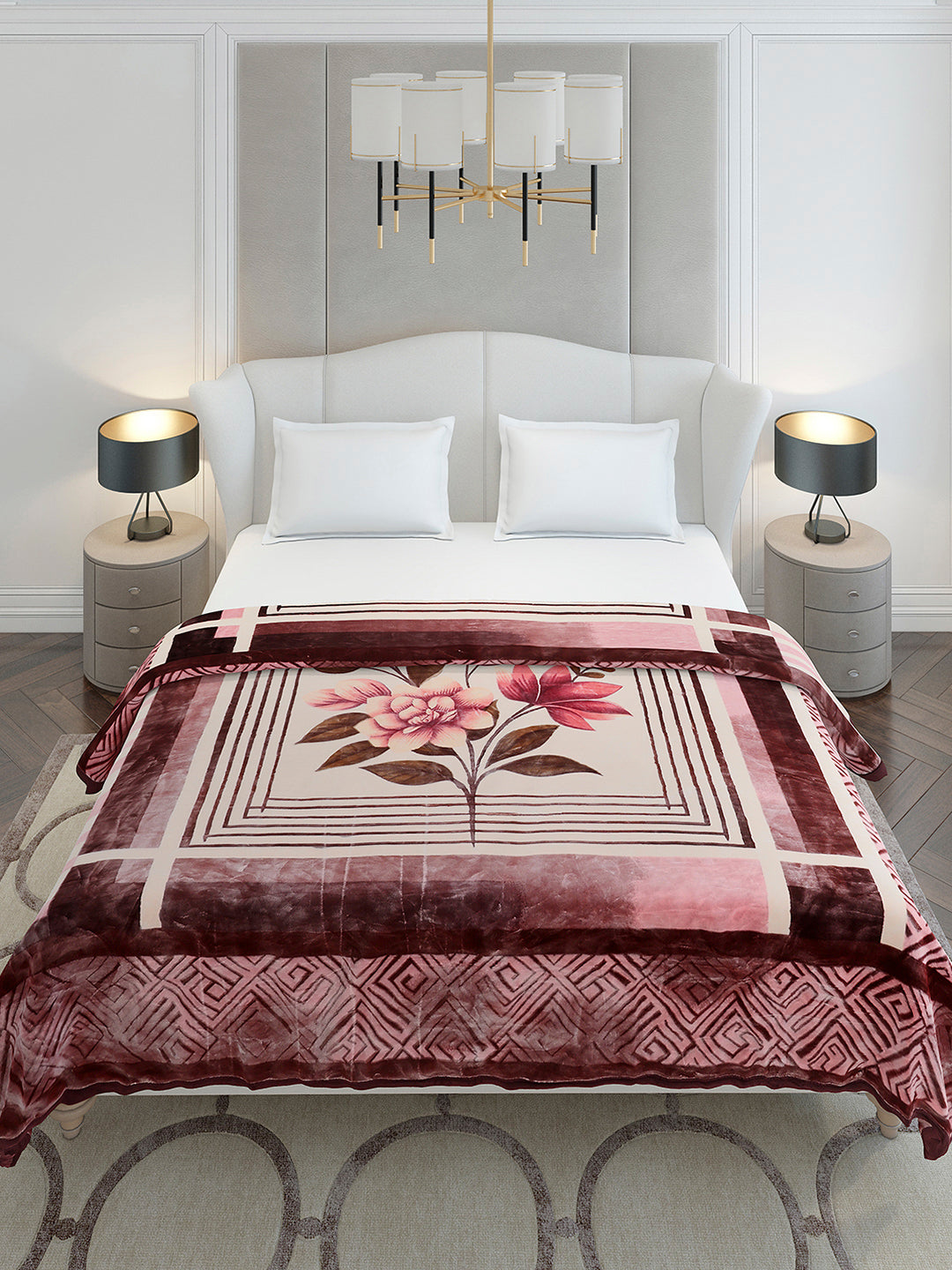 Printed Double Bed 2 Ply, 1136 GSM Embossed Blanket for Heavy Winter - (Commander)