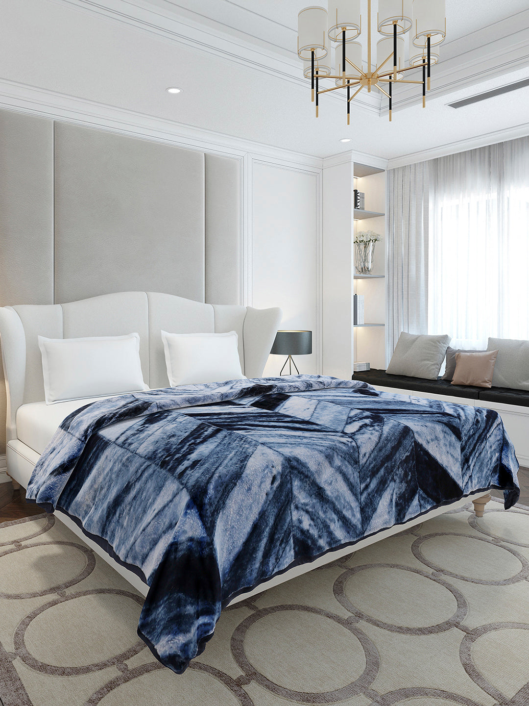 Printed Double Bed 1 Ply, 606 GSM Blanket for Mild Winter - (Denny PVC)