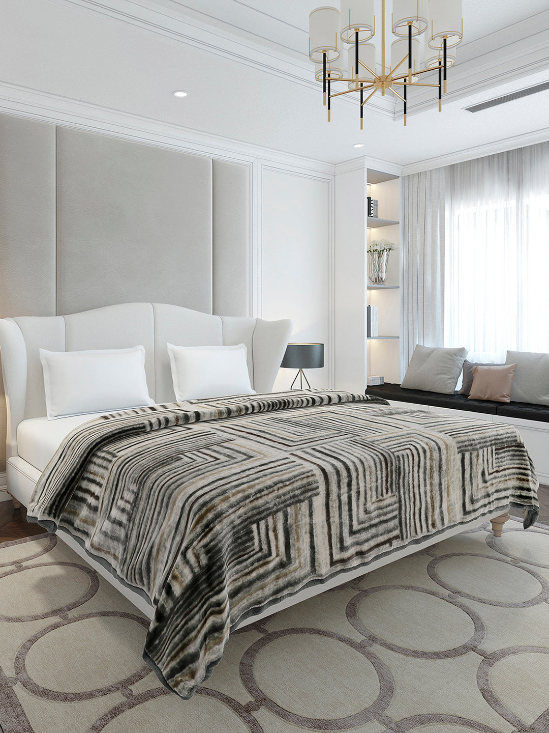 Printed Double Bed 1 Ply, 606 GSM Blanket for Mild Winter - (Denny PVC)