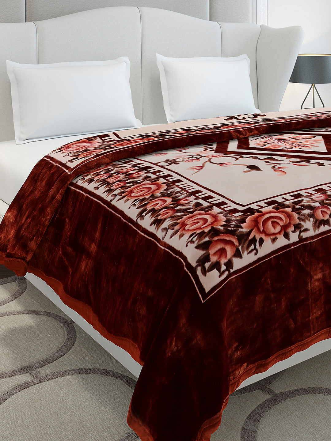 Printed Double Bed 2 Ply, 1042 GSM Cloudy Blanket for Heavy Winter - (Emilia)