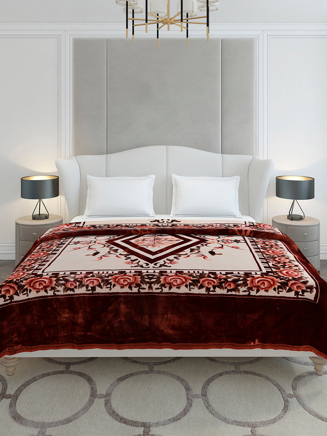 Printed Double Bed 2 Ply, 1042 GSM Cloudy Blanket for Heavy Winter - (Emilia)