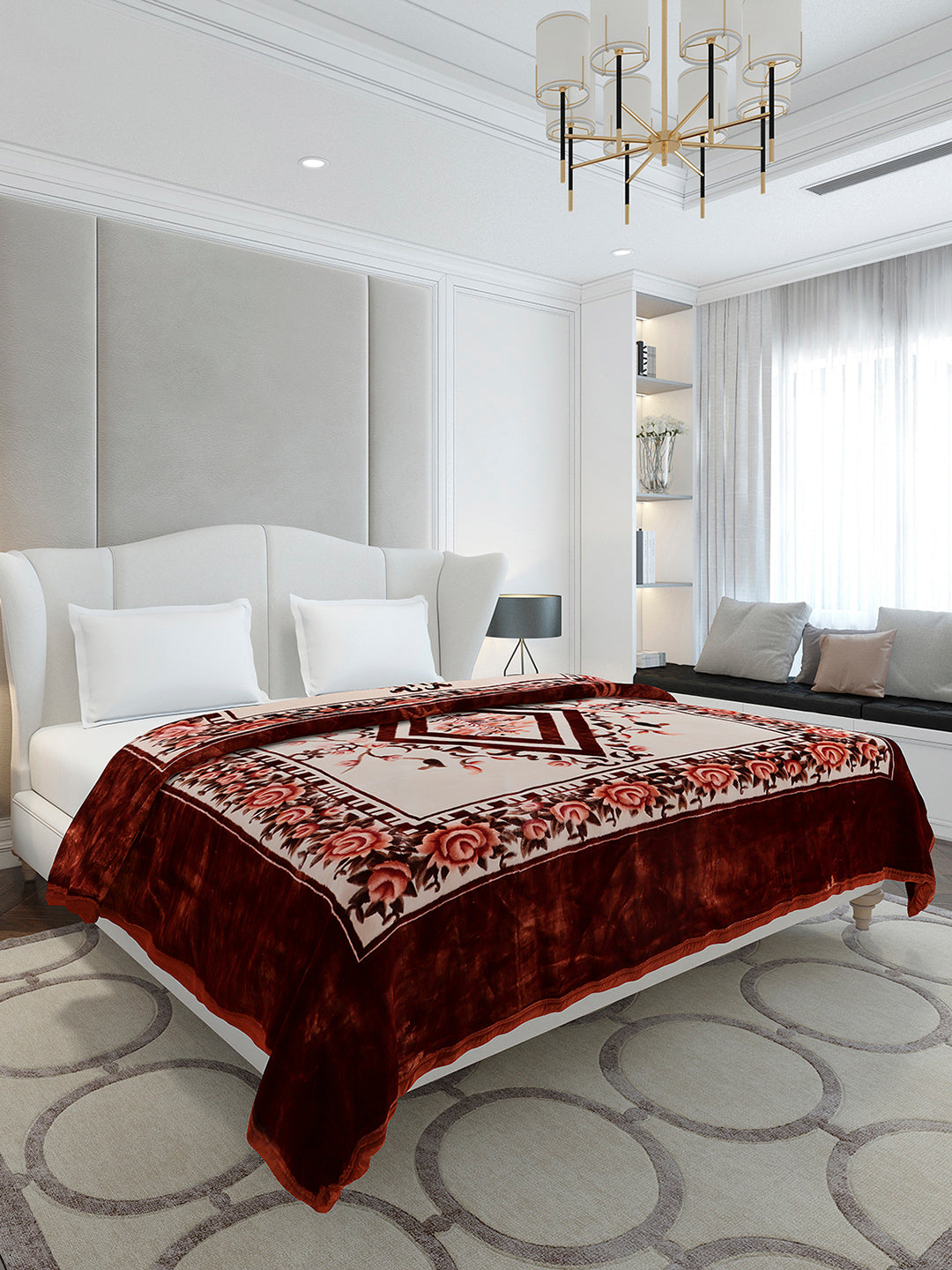 Printed Double Bed 2 Ply, 1042 GSM Cloudy Blanket for Heavy Winter - (Emilia)